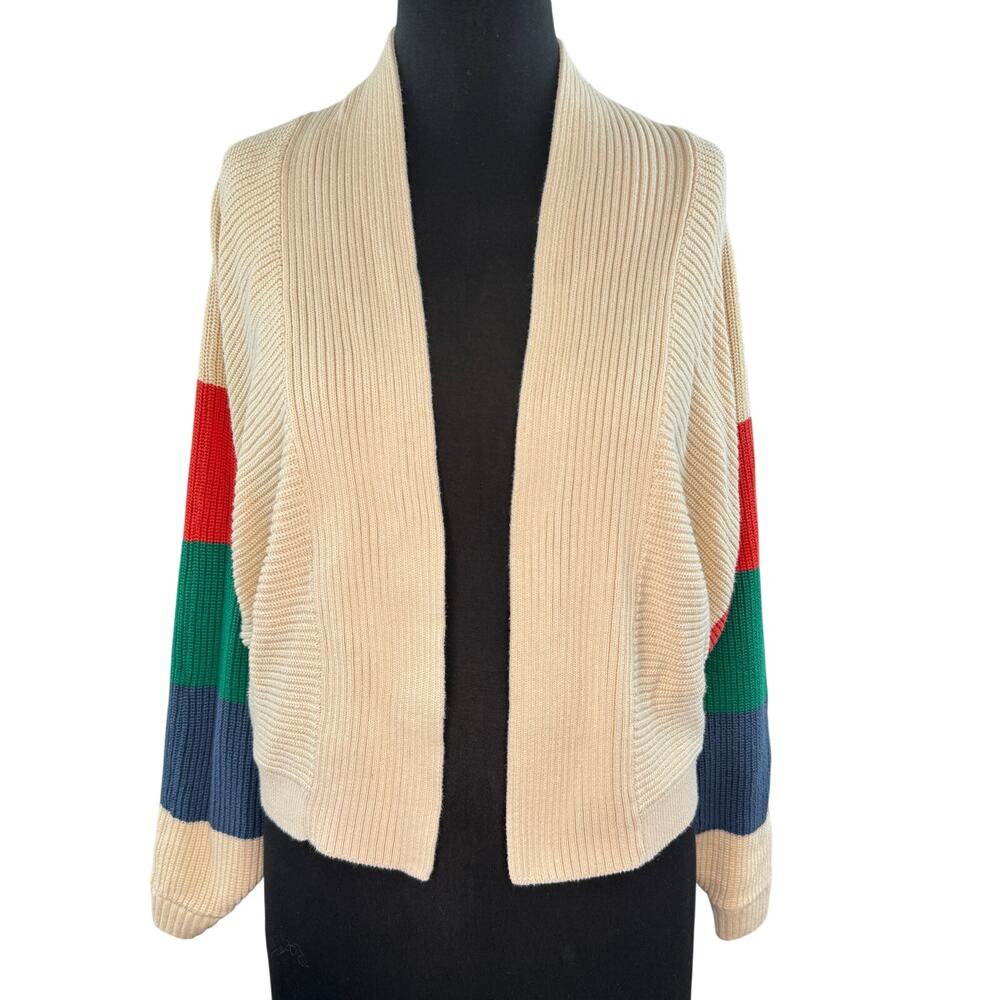 CABI Trio Sophia Rainbow Beige Shrug Sweater Striped Knit Dolman Sleeve Medium M